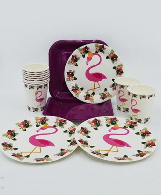 Набор праздничной посуды "Розовый фламинго", на 10 персон